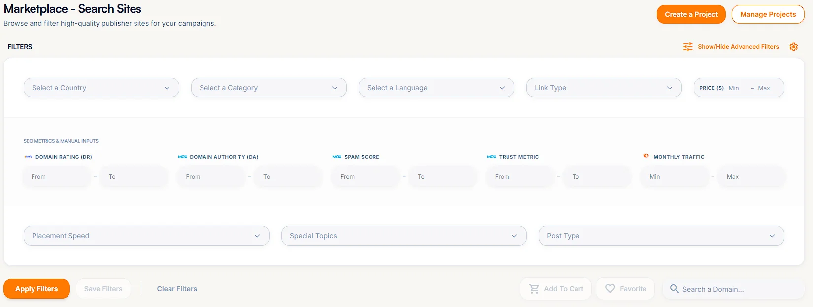 Publizia smart filters preview